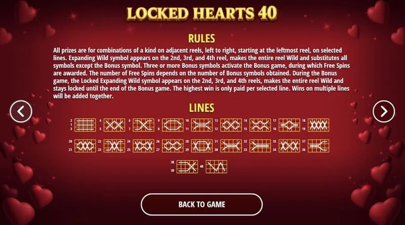 Locked Hearts 40 – výherné línie na valcoch